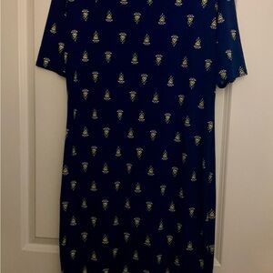 LuLaRoe Blue and Yellow Patterned Midi Dress